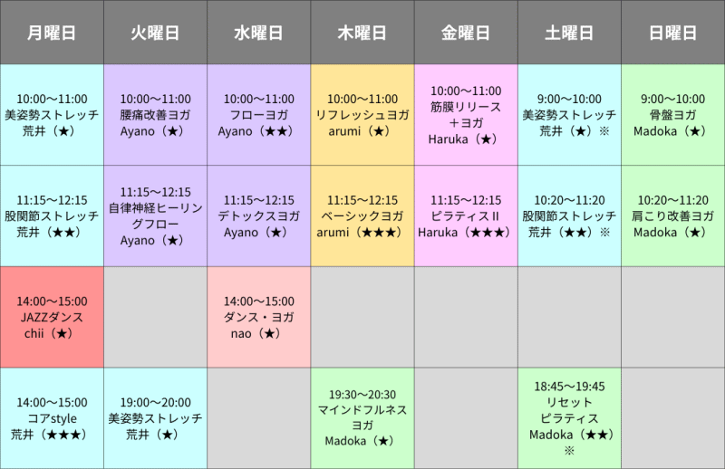 スタジオプログラムスケジュール